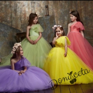 Официална детска дълга рокля в лилаво с тюл 
