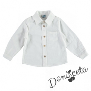 Официална детска риза с дълъг ръкав в бяло с джоб