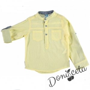 Официална детска риза с дълъг ръкав в жълто с джобчета