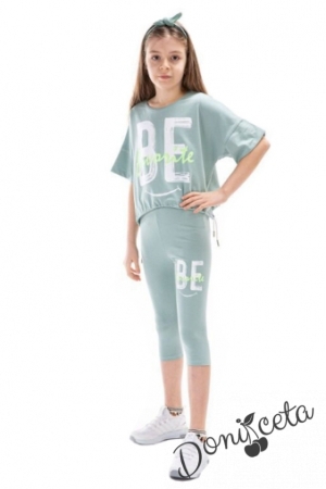 Комплект за момиче от тениска в зелено и клин