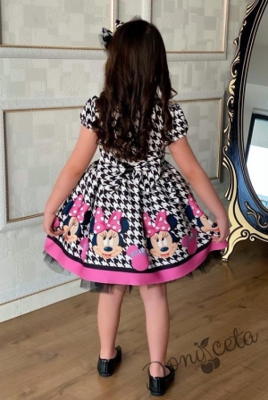 Детска официална рокля с къс ръкав с Мини Маус с панделка за коса