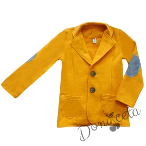 Детско сако за момче в цвят горчица с джобчета и кръпки