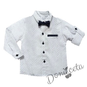 Детска риза за момче в бяло с папийонка в тъмносиньо