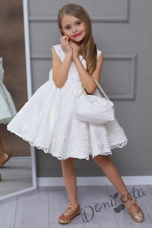 Официална детска рокля в бяло с чантичка за шаферка или кръщене