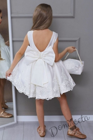 Официална детска рокля в бяло с чантичка
