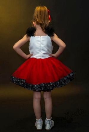 Детска рокля без ръкав в бяло с Мини Маус и тюл в червено