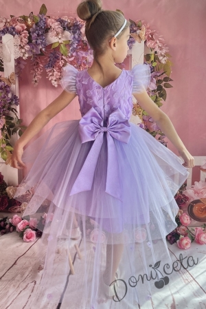 Официална детска рокля с къс ръкав в лилаво с тюл 298ЛЦ