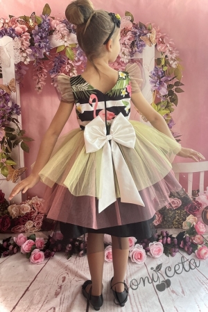 Официална детска рокля с фламинго и многоцветен тюл 288ФЗЦ
