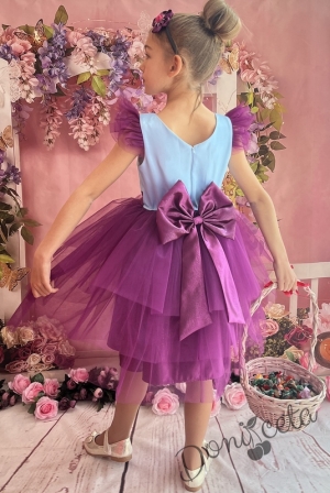 Официална детска рокля с Маша и тюл в лилаво 288МШМ