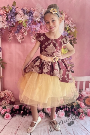 Официална детска рокля на цветя и тюл в жълто 379-260ВЖ