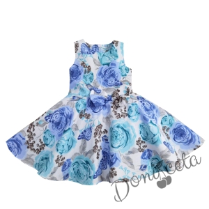 Официална или ежедневна детска рокля на цветя клош тип в синьо Стефи