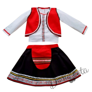 Детска народна носия 2- комплект риза, пола и елек и престилка с фолклорни/етно мотиви 