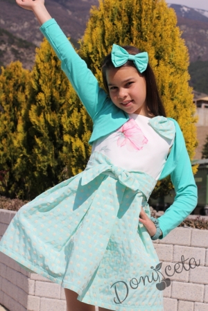 Комплект от официална детска рокля в цвят мента и болеро