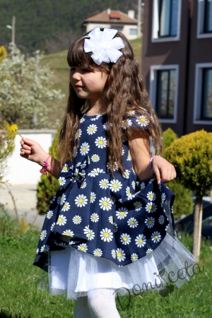 Комплект от детска рокля на маргаритки с къс ръкав и болеро в жълто