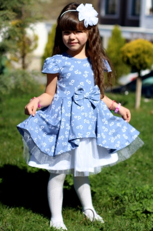 Детска рокля с къс ръкав с тюл в бяло