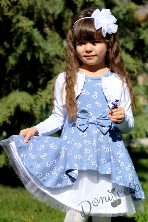 Комплект от детска рокля в светлосиньо с къс ръкав и болеро