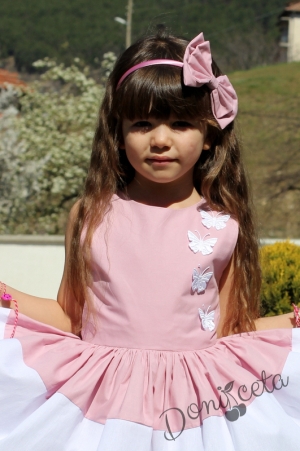 Официална детска рокля в пепел от рози и бяло с 3D пеперуди
