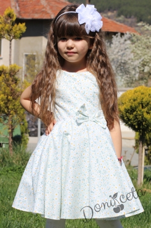 Детска рокля в тюркоаз/мента с маргаритки тип клош Радосвета