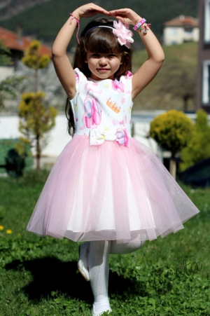 Детска рокля с балетни пантофки с къс ръкав и тюл 