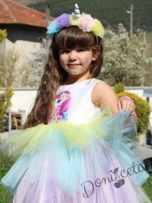 Детска рокля без ръкав с Пони с многоцветен тюлна пластове