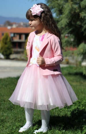 Комплект от детска рокля с балетни пантофки и сако