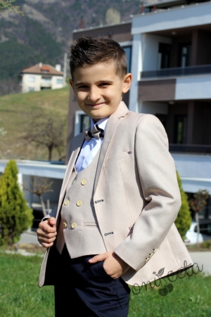 Елегантен детски костюм за момче от 5 части със сако в бежово