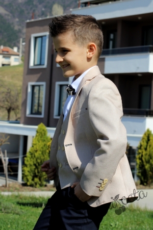 Елегантен детски костюм за момче от 5 части със сако в бежово
