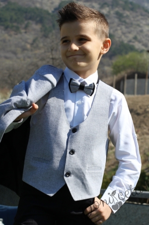 Официален детски костюм за момче от 5 части със сако в сиво