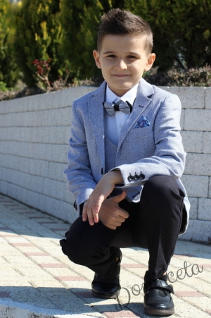 Официален детски костюм за момче от 5 части със сако в сиво