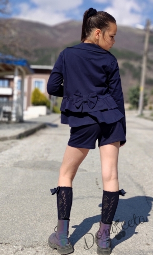 Детски комплект за момиче от къси панталони и сако в тъмносиньо