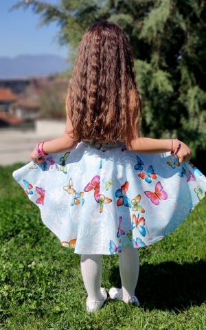 Детска рокля в тюркоаз/мента с пеперуди тип клош Мелиса