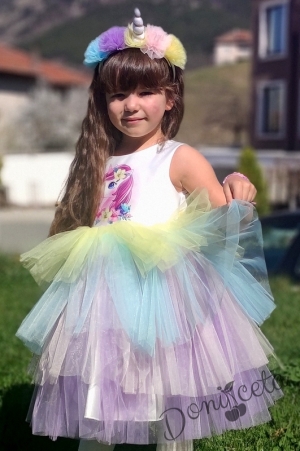 Детска рокля без ръкав с Пони с многоцветен тюлна пластове