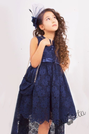 Официална детска рокля в тъмносиньо от дантела