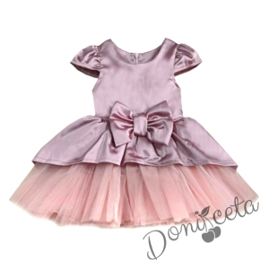 Официална детска/бебешка рокля с къс ръкав и тюл в пепел от рози Надежда 