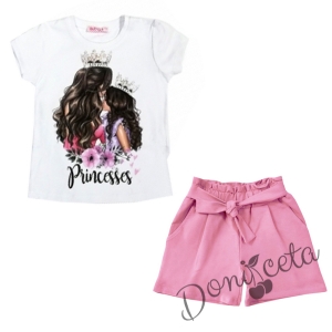 Летен комплект момиче от къси панталони в розово и тениска 8677665