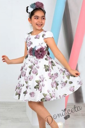 Официална детска рокля на цветя в лилаво с диадема