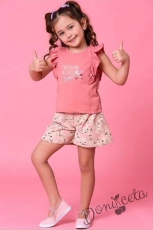 Комплект за момиче от тениска в розово и къси панталонки