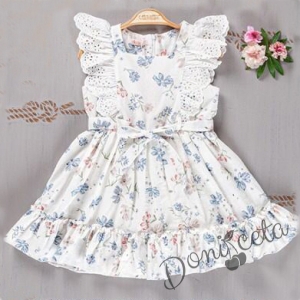 Ежедневна детска рокля с къс ръкав в бяло на цветя 954732