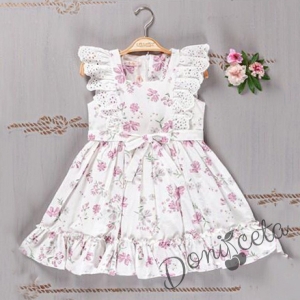 Ежедневна детска рокля с къс ръкав в бяло на цветя 977862