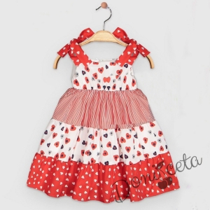 Ежедневна детска рокля с без ръкав в червено със сърчица