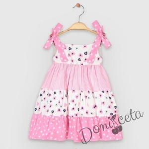 Ежедневна детска рокля с без ръкав в розово със сърчица