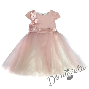 Детска официална рокля в пепел от рози с къс ръкав и тюл 898634
