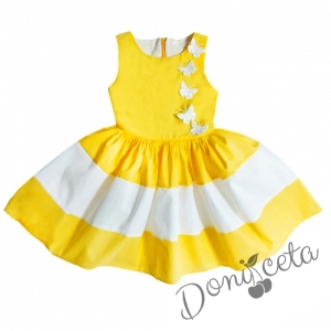 Официална детска без ръкав рокля в жълто с пеперуди в бяло 