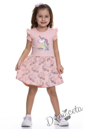 Ежедневна детска рокля с Пони/Еднорог в прасковено 9546561