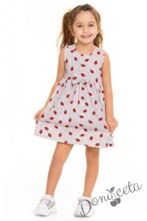 Ежедневна детска рокля без ръкав в сиво с ягодки