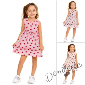 Ежедневна детска рокля без ръкав в сиво с ягодки