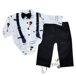 Комплект от панталон в черно, боди-риза в бяло, тиранти и папийонка 843645