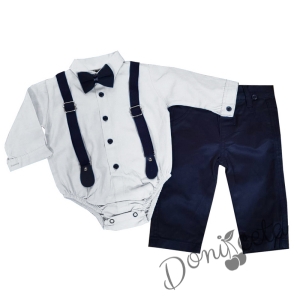 Комплект от панталон, боди-риза в бяло, тиранти и папийонка 8545765