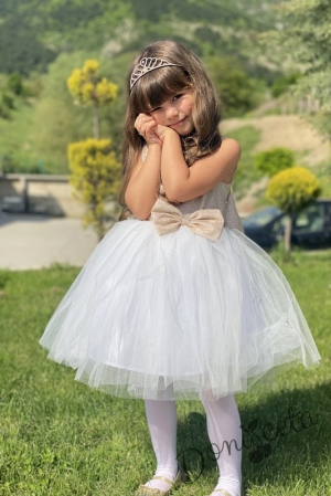 Детска официална рокля с блясък в златисто и тюл