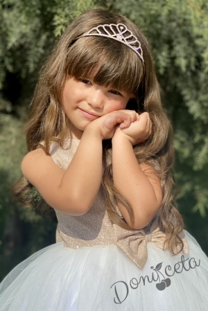 Детска официална рокля с блясък в златисто и тюл